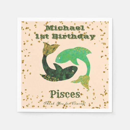 Fun Pisces First Birthday & Gold Confetti Servet (Voorkant)