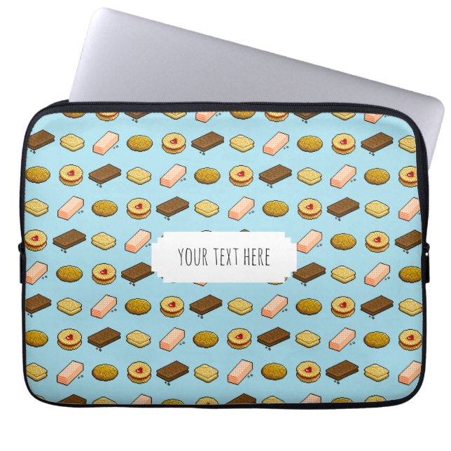 Fun Pixel Art Biscuits & Koekjespatroon met tekst Laptop Sleeve (Voorkant)