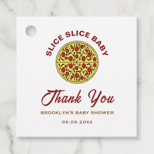 Fun Pizza Genderneutraal Slice Baby shower Bedankjes Labels (Voorkant)