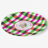 Fun Plaid Roze en Groen | Cupcake Papieren Bordje (Gekanteld)