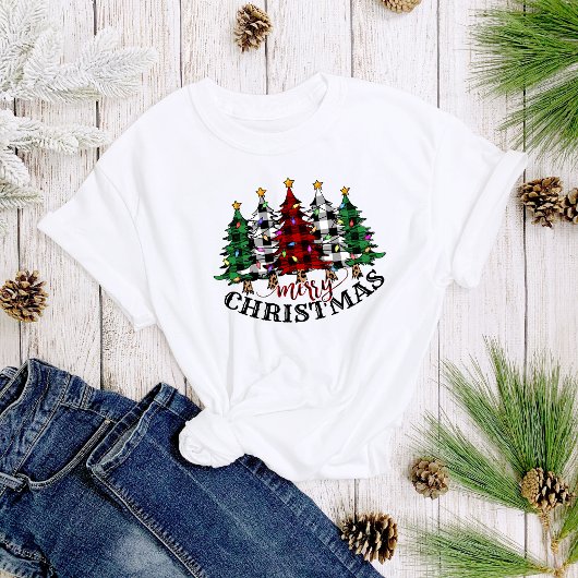 Fun Plaid Vrolijk Kerstfeest Vrouwen T-shirt