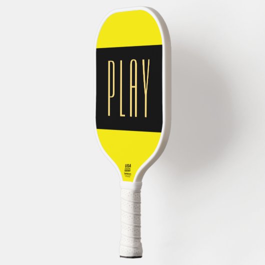 Fun PLAY Text Vivid Yellow Black Center Stripes Pickleball Paddle (Links)