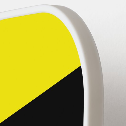 Fun PLAY Text Vivid Yellow Black Center Stripes Pickleball Paddle (Links Detail)