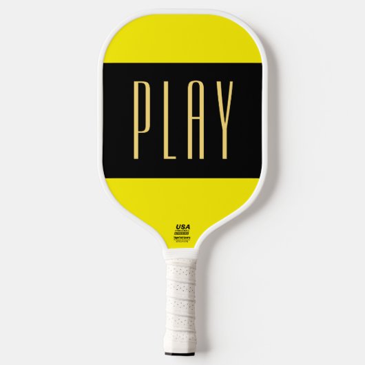 Fun PLAY Text Vivid Yellow Black Center Stripes Pickleball Paddle (Achterkant)