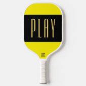 Fun PLAY Text Vivid Yellow Black Center Stripes Pickleball Paddle (Voorkant)
