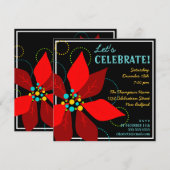 Fun Poinsettia Retro Holiday Party Uitnodiging (Voorkant / Achterkant)