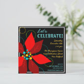Fun Poinsettia Retro Holiday Party Uitnodiging (Staand voorkant)