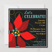 Fun Poinsettia Retro Holiday Party Uitnodiging (Voorkant)