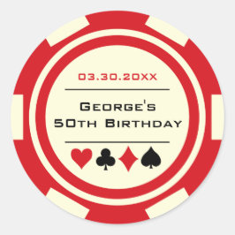 Fun Poker Chip Birthday Red Off-White Ronde Sticker