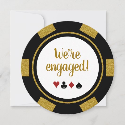 Fun Poker Chip Black Gold Wedding Verloving Kaart (Voorkant)