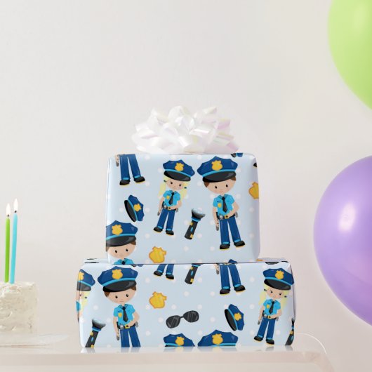 Fun politieman patroonpapier cadeaupapier (Feestgeschenken)