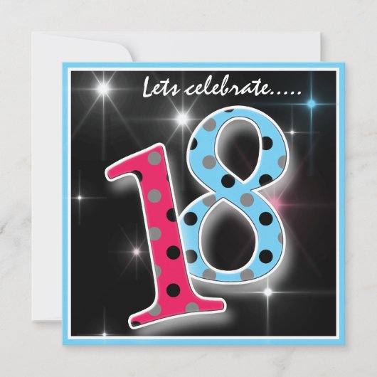 Fun Polka Dot 18th Birthday Party Invitation Kaart (Voorkant)