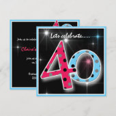 Fun Polka Dot 40th Birthday Party Invitation Kaart (Voorkant / Achterkant)