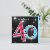 Fun Polka Dot 40th Birthday Party Invitation Kaart (Staand voorkant)