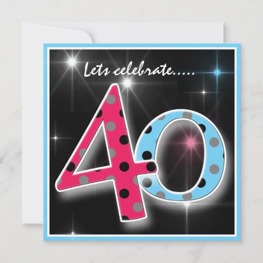 Fun Polka Dot 40th Birthday Party Invitation Kaart (Voorkant)