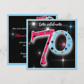 Fun Polka Dot 70th Birthday Party Invitation Kaart (Voorkant / Achterkant)