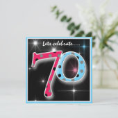 Fun Polka Dot 70th Birthday Party Invitation Kaart (Staand voorkant)