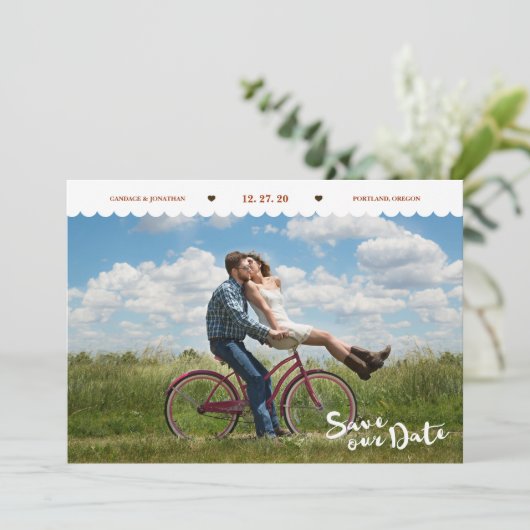 Fun Polka Dots Brush Script Foto De datum opslaan Save The Date (Staand voorkant)