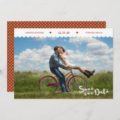 Fun Polka Dots Brush Script Foto De datum opslaan Save The Date (Voorkant / Achterkant)