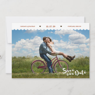 Fun Polka Dots Brush Script Foto De datum opslaan Save The Date