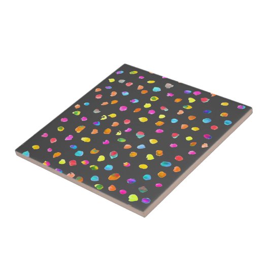 Fun polka stit rainbow boho waterverf art. tegeltje (Zijkant)