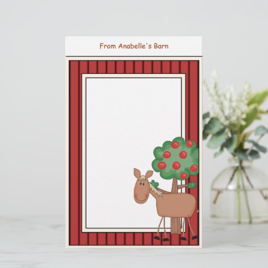 Fun Pony Apple Tree Barn Lijst Kinder schrijfpapie Briefpapier (Staand voorkant)
