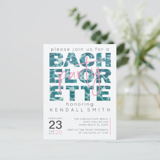 Fun Pool and Tropical Theme Bachelorette Party Briefkaart (Staand voorkant)