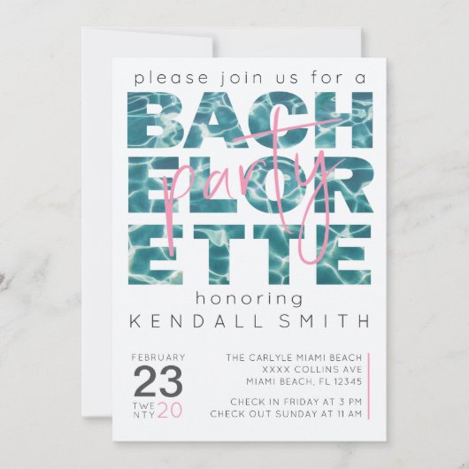 Fun Pool and Tropical Theme Bachelorette Party Kaart (Voorkant)