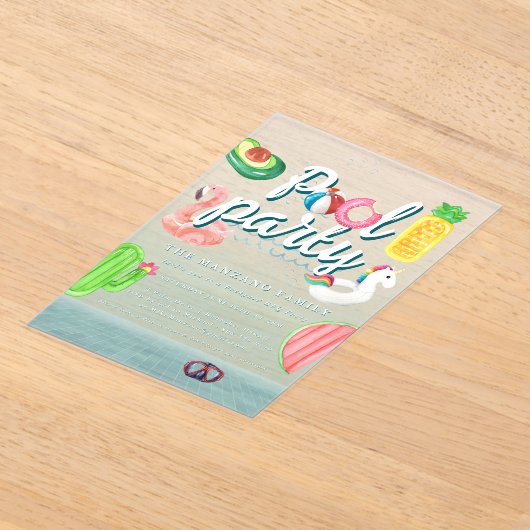 Fun Pool Floaties | poolparty Acryl Uitnodigingen (Laagn)