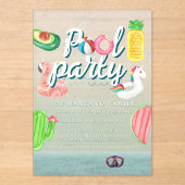 Fun Pool Floaties | poolparty Acryl Uitnodigingen (Voorkant)