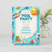 Fun Pool Party Baby shower met Schattigee zomerpic Aankondiging (Staand voorkant)