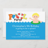 Fun Pool Party Birthday Invitation Blonde Boy Kaart (Voorkant)
