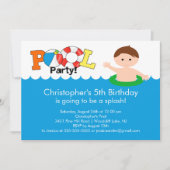 Fun Pool Party Birthday Invitation Boy Kaart (Voorkant)