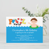 Fun Pool Party Birthday Invitation Boy Kaart (Staand voorkant)