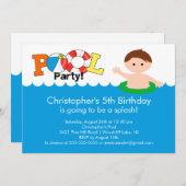 Fun Pool Party Birthday Invitation Boy Kaart (Voorkant / Achterkant)