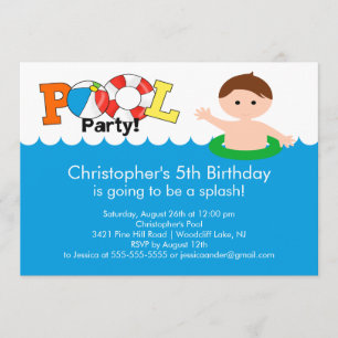 Fun Pool Party Birthday Invitation Boy Kaart