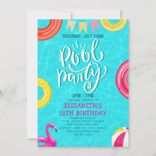 Fun Pool Party Birthday Invitation – Summer Splash Kaart (Voorkant)