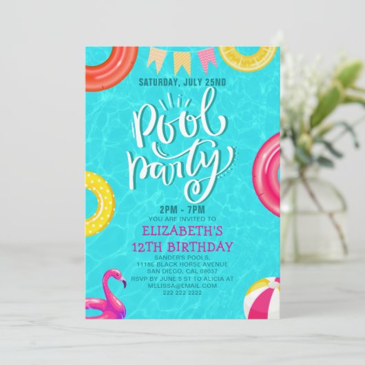 Fun Pool Party Birthday Invitation – Summer Splash Kaart (Staand voorkant)