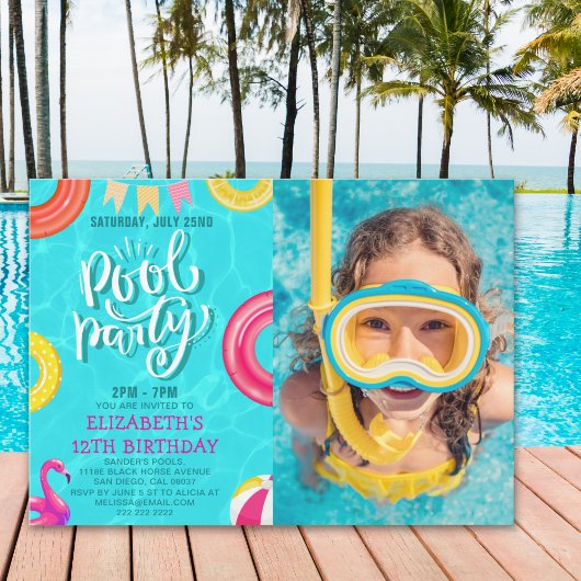 Fun Pool Party Birthday With Photo – Summer Splash Kaart