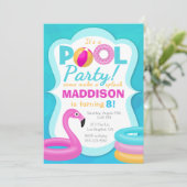 Fun Pool Party Inflatable Birthday Invitation Kaart (Staand voorkant)