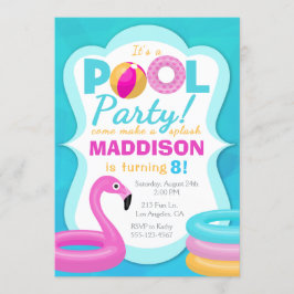 Fun Pool Party Inflatable Birthday Invitation Kaart