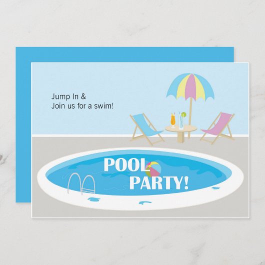 Fun Pool Party Invitation Kaart (Voorkant / Achterkant)