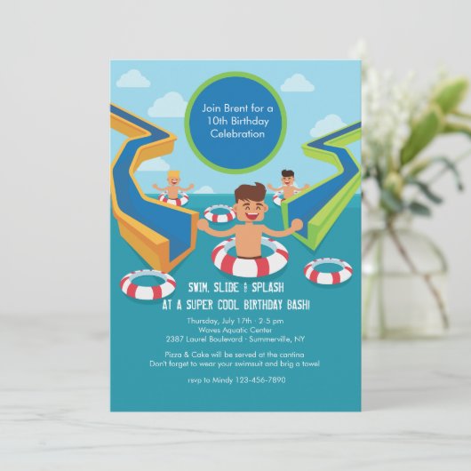 Fun Pool Party Invitation Kaart (Staand voorkant)
