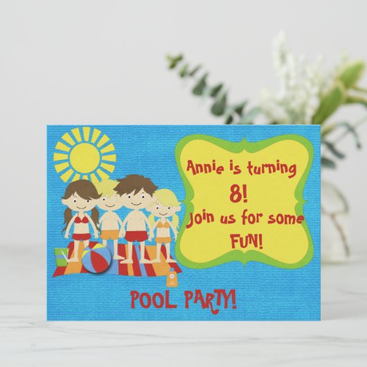 Fun Pool Party Kaart (Staand voorkant)
