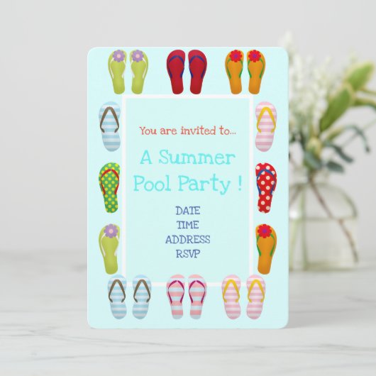 Fun Pool Party leuke en moderne teenslippers Kaart (Staand voorkant)