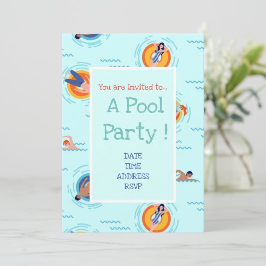 Fun Pool Party schattig en modern Kaart (Staand voorkant)