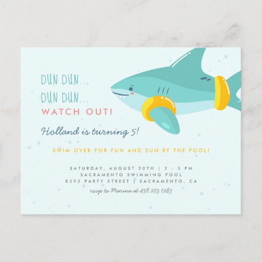 Fun Pool Party Shark Arm Bands Kids Verjaardag Uitnodiging Briefkaart (Voorkant)