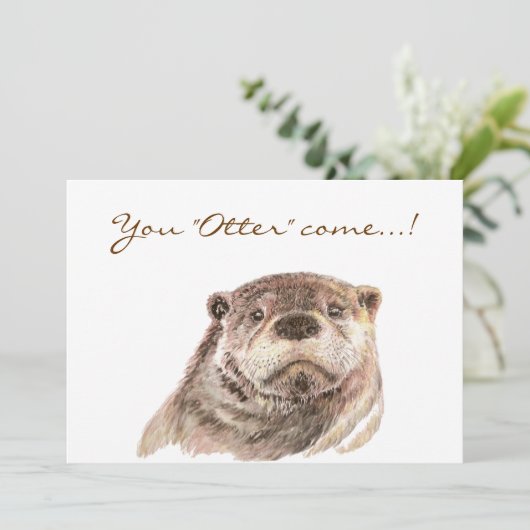 Fun Pool Party Verjaardag Schattigee Otters Uitnod Kaart (Staand voorkant)