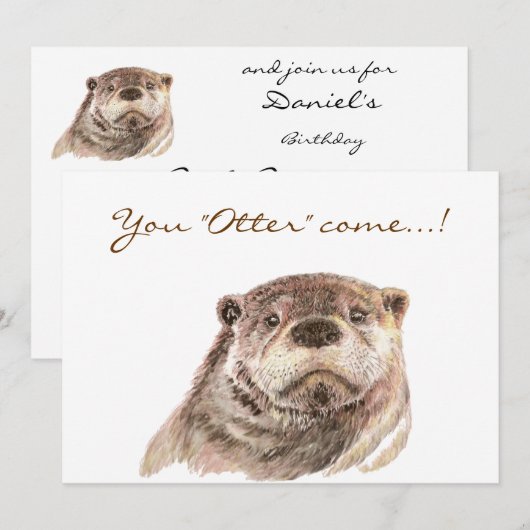 Fun Pool Party Verjaardag Schattigee Otters Uitnod Kaart (Voorkant / Achterkant)
