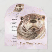 Fun Pool Party Verjaardag Schattigee Otters Uitnod Kaart (Voorkant / Achterkant)